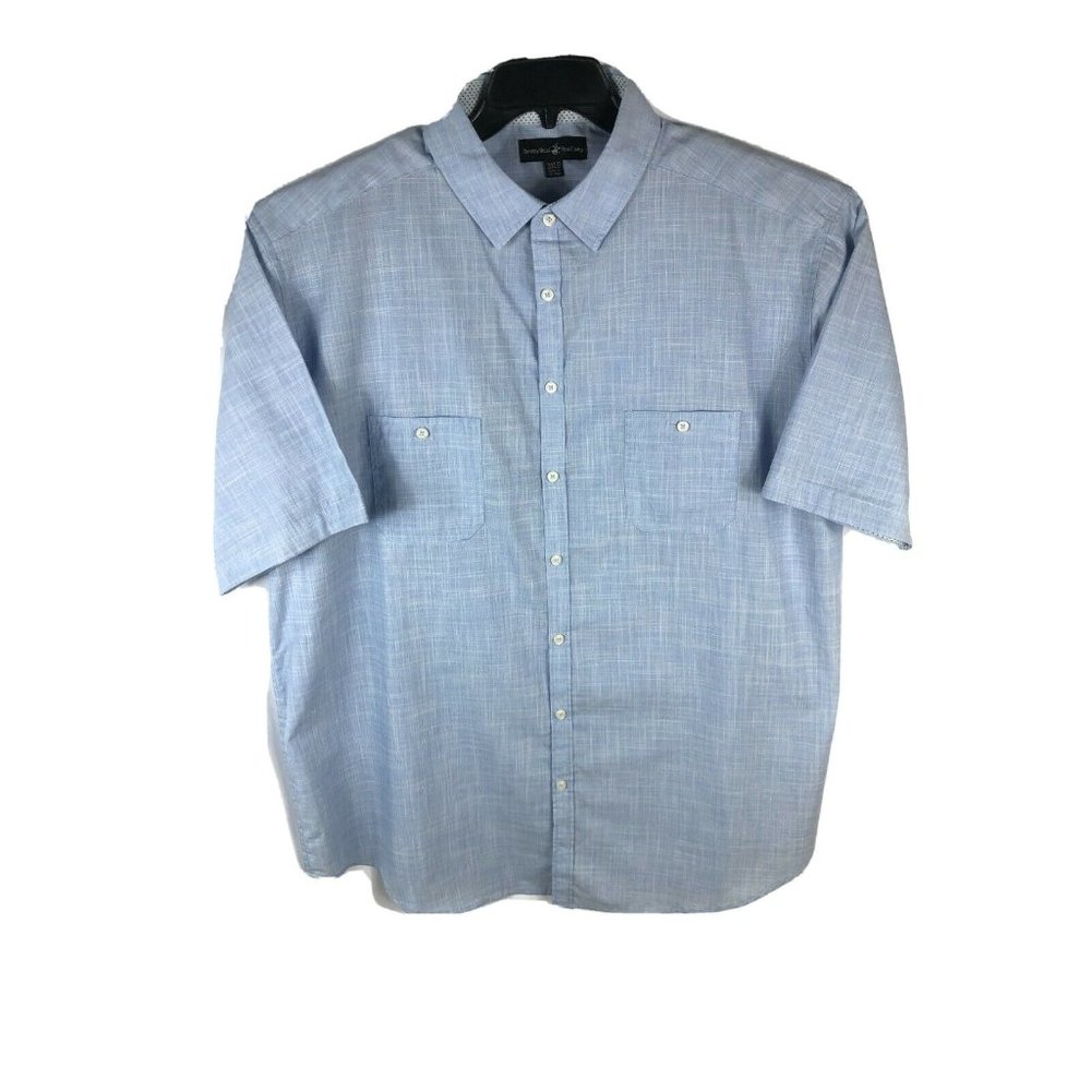 Beverly Hills Polo Men's 3XLB Short Sleeve Button Up Blue Cotton Blend Shirt A9